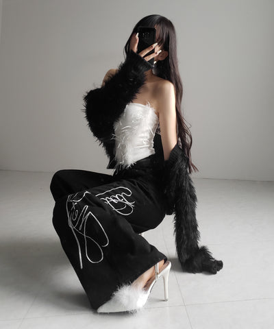 フェザーファードッキングビスチェベアトップ ／ feather fur docking bustier bare tops