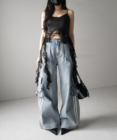 【 ２color 】レースフリルレイヤードビスチェキャミソール ／ lace frill layered bustier camisole