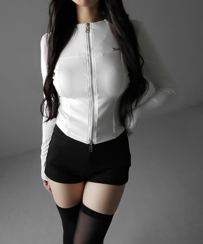 ダブルジップバイカースリムトップス ／ double zip biker slim tops