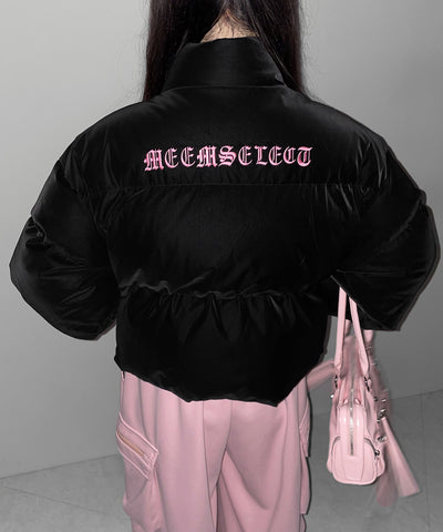 【 新色ピンクが追加！ 】グランジロゴ刺繍ショートパフ中綿ジャケット ／ grunge logo embroidery short puff fake down jacket
