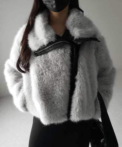 【 ２WAY 】ジップアップレザードッキングフェイクファーコート ／ zip up leather docking fake fur coat