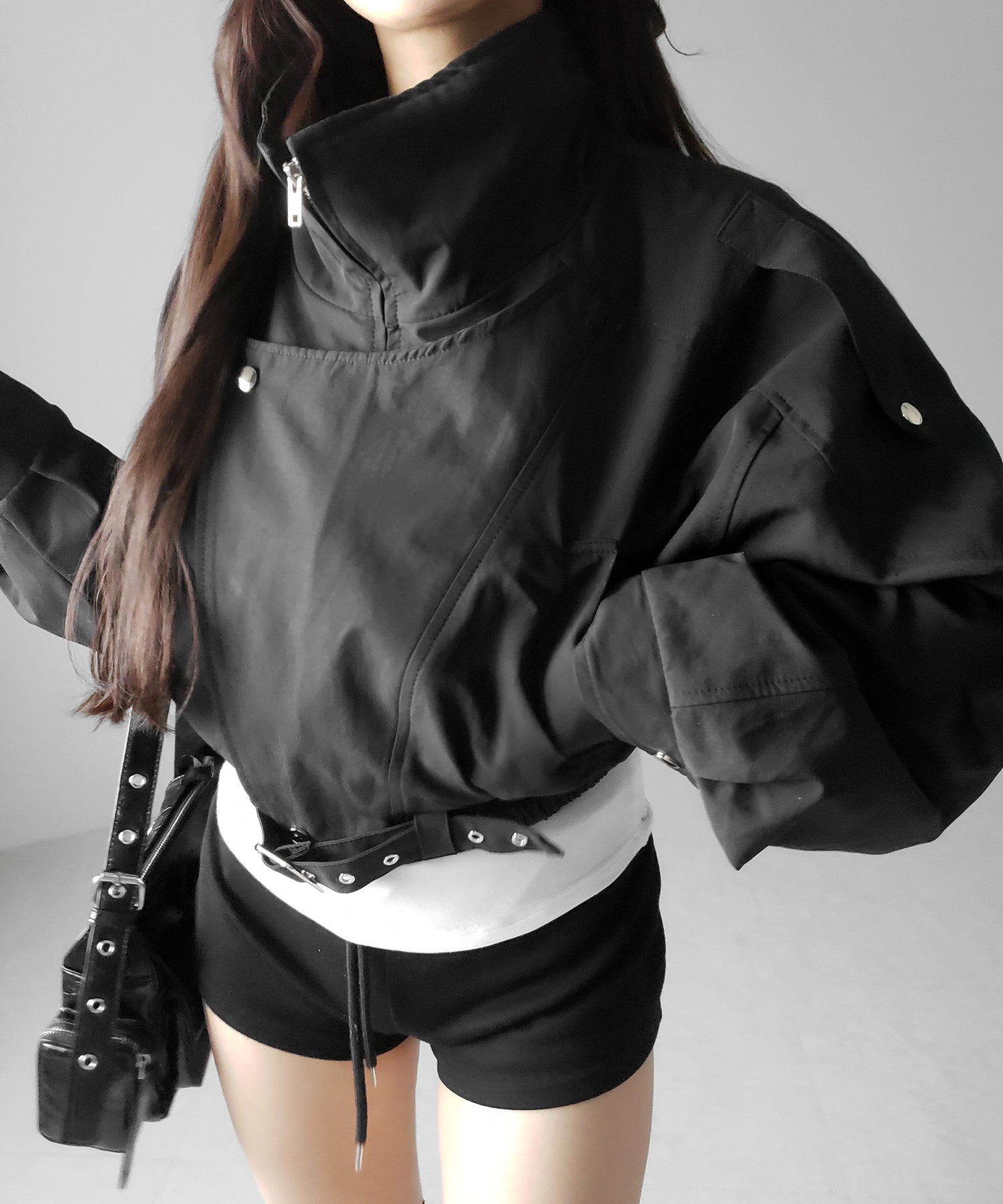 レタリングバックロゴスタンドカラーショートブルゾン ／ lettering back logo stand collar short blouson