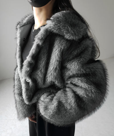 スタンドカラーミックスファーショートコート ／ stand-collar mix fur short coat