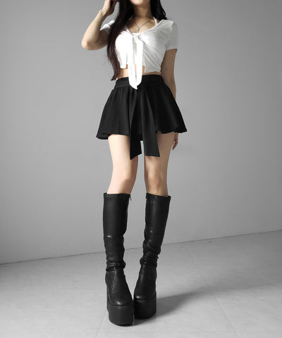 ラップレイヤードフレアミニスカパン ／ wrap layered flare mini skirt pants