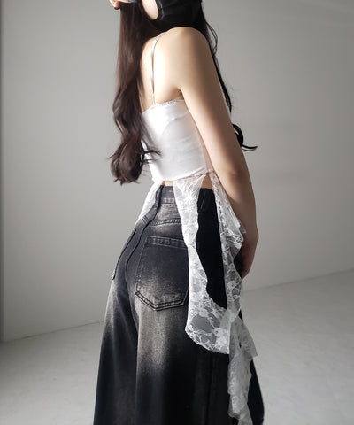 【 ２color 】レースフリルレイヤードビスチェキャミソール ／ lace frill layered bustier camisole