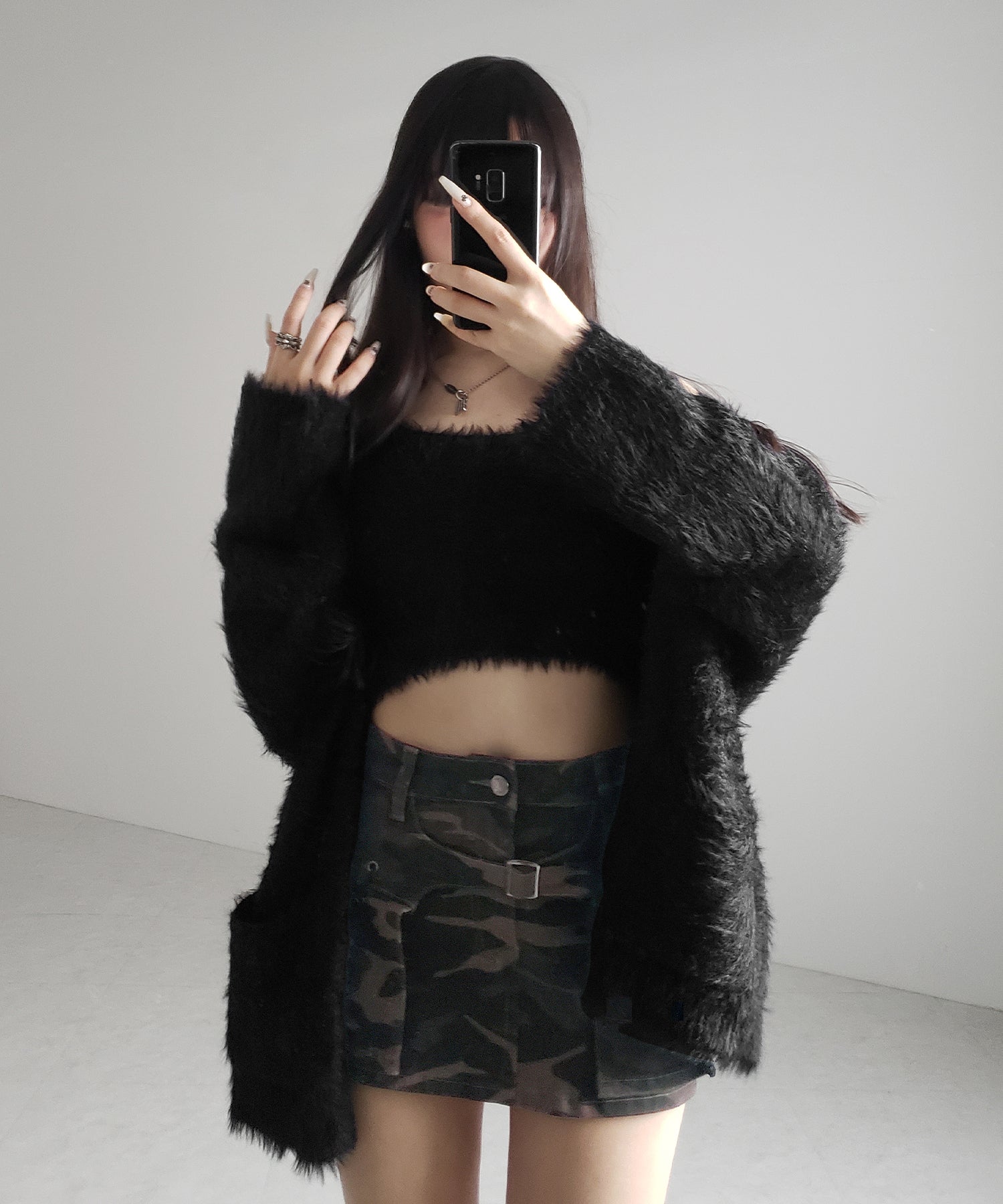 【 インパン裏地付 】カモフラベルテッドマイクロプリーツミニスカパン ／ camouflage belted micro pleats skirt pants