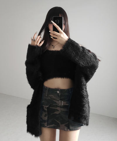 【 インパン裏地付 】カモフラベルテッドマイクロプリーツミニスカパン ／ camouflage belted micro pleats skirt pants