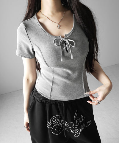 レースアップスリムリブＴシャツ ／ laceup slim lib T-shirts