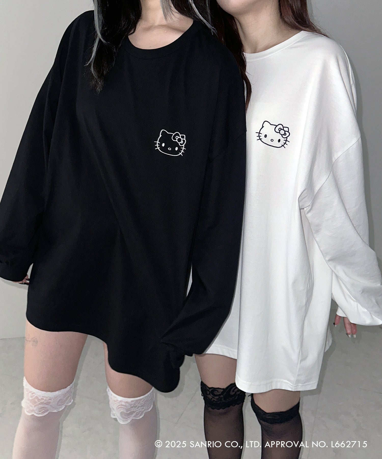 【 HELLO KITTY × me+em select 】ハローキティ刺繍長袖ビッグロンT ／ Hello Kitty embroidery big long sleeve T-Shirts【 セットアップ着用可能 】