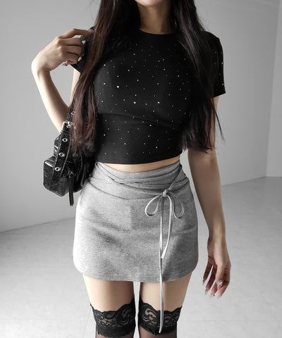 【 インパン裏地付き 】ストリングリボンミニスカート ／ string ribbon mini skirt