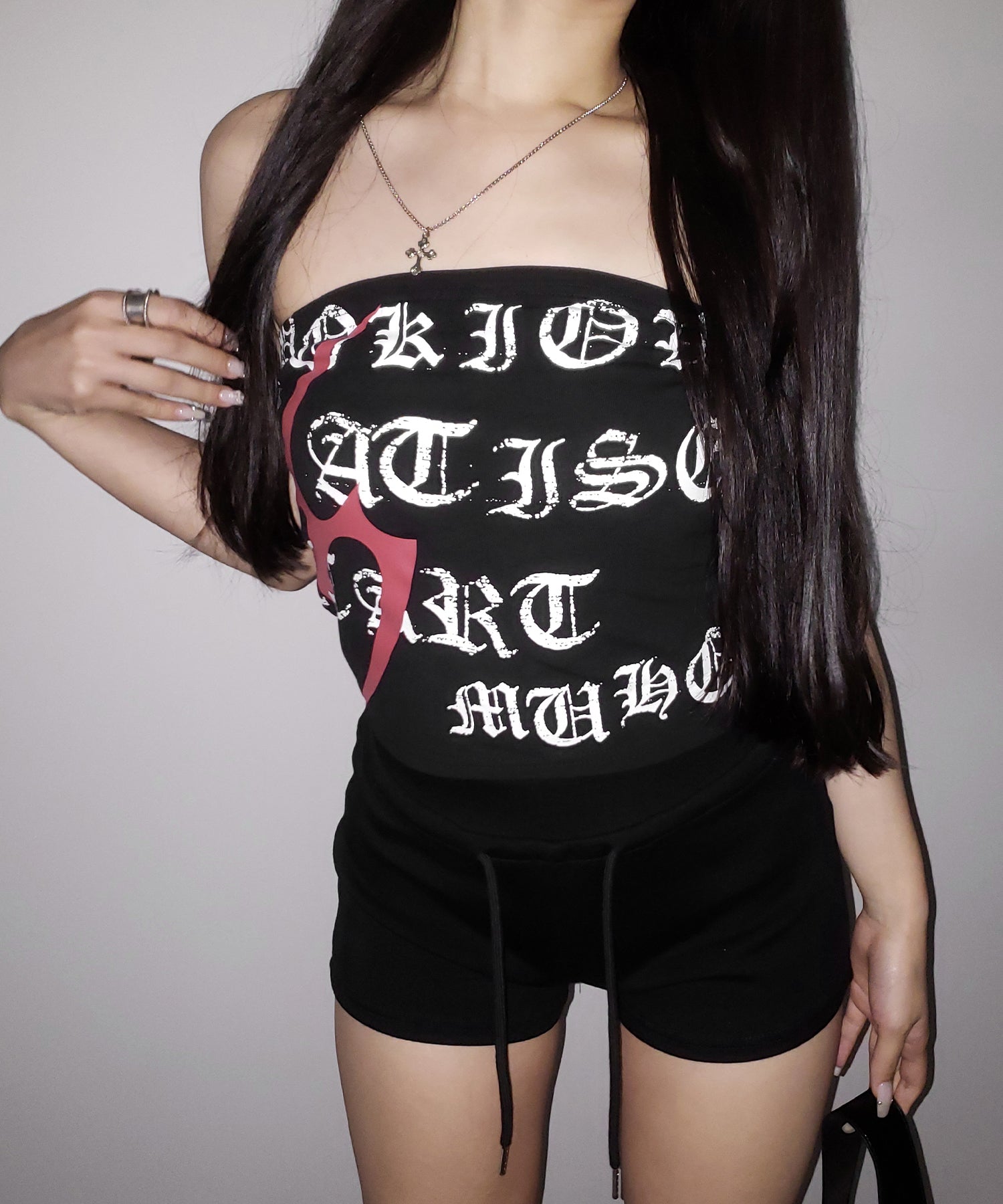 グランジロゴチューブベアトップ ／ grunge logo tube bare top