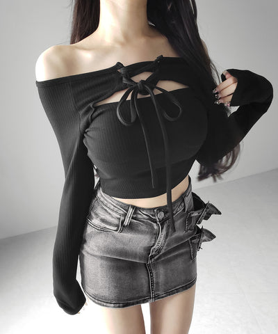 【 インパン裏地付 】ダブルハトメベルトヴィンテージデニムミニスカート ／ Double eyelet belt vintage denim mini skirt