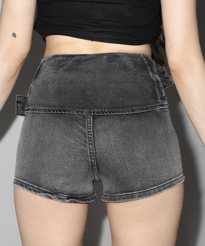 ダブルベルテッドマイクロミニデニムショートパンツ ／ double belted micro mini denim short pants