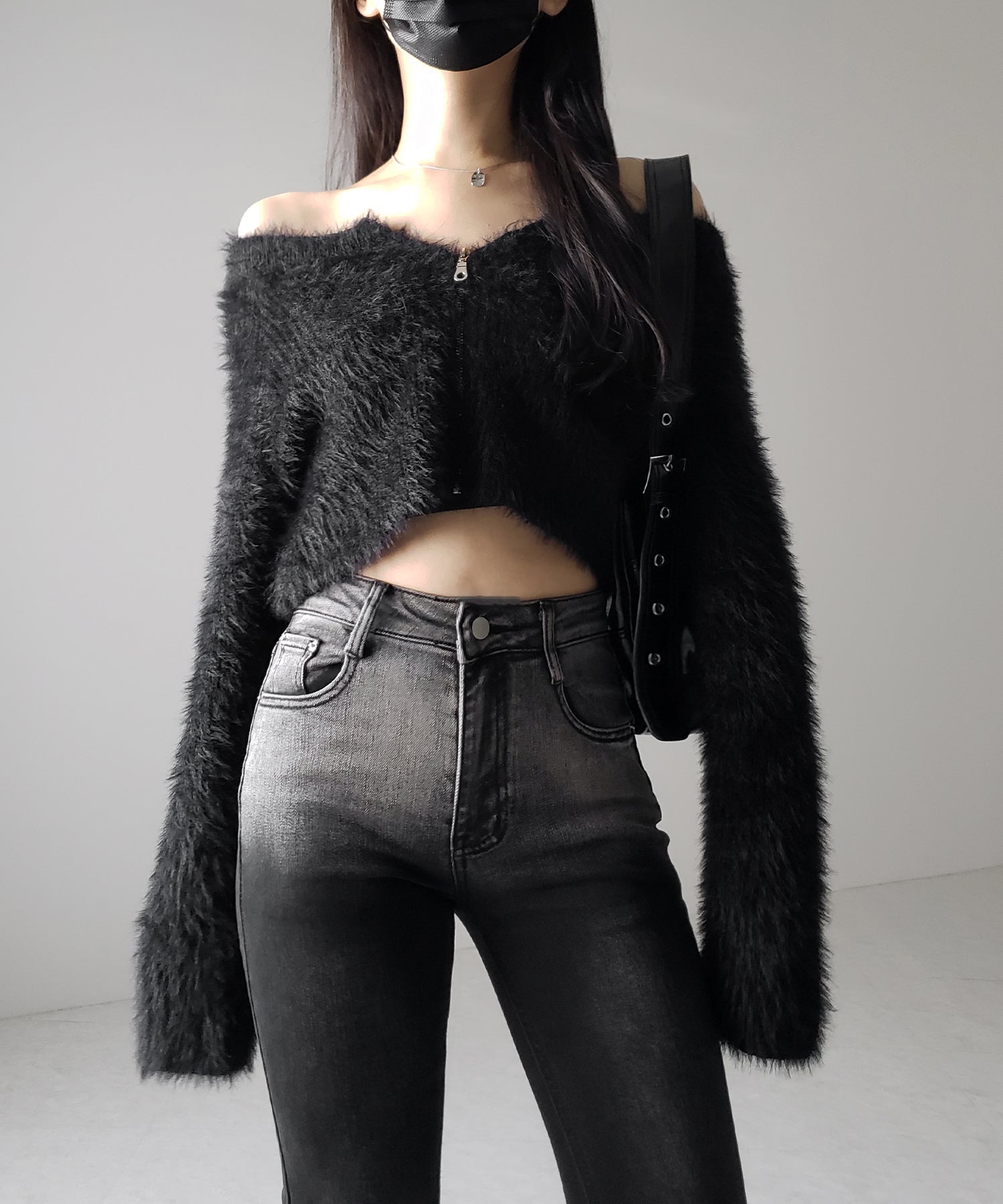 【４size 】ブリーチグラデーションストレッチブラックフレアデニム ／ bleach gradation stretch black flare denim