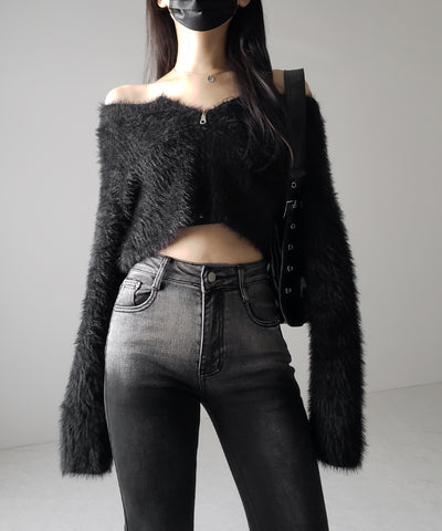 【４size 】ブリーチグラデーションストレッチブラックフレアデニム ／ bleach gradation stretch black flare denim