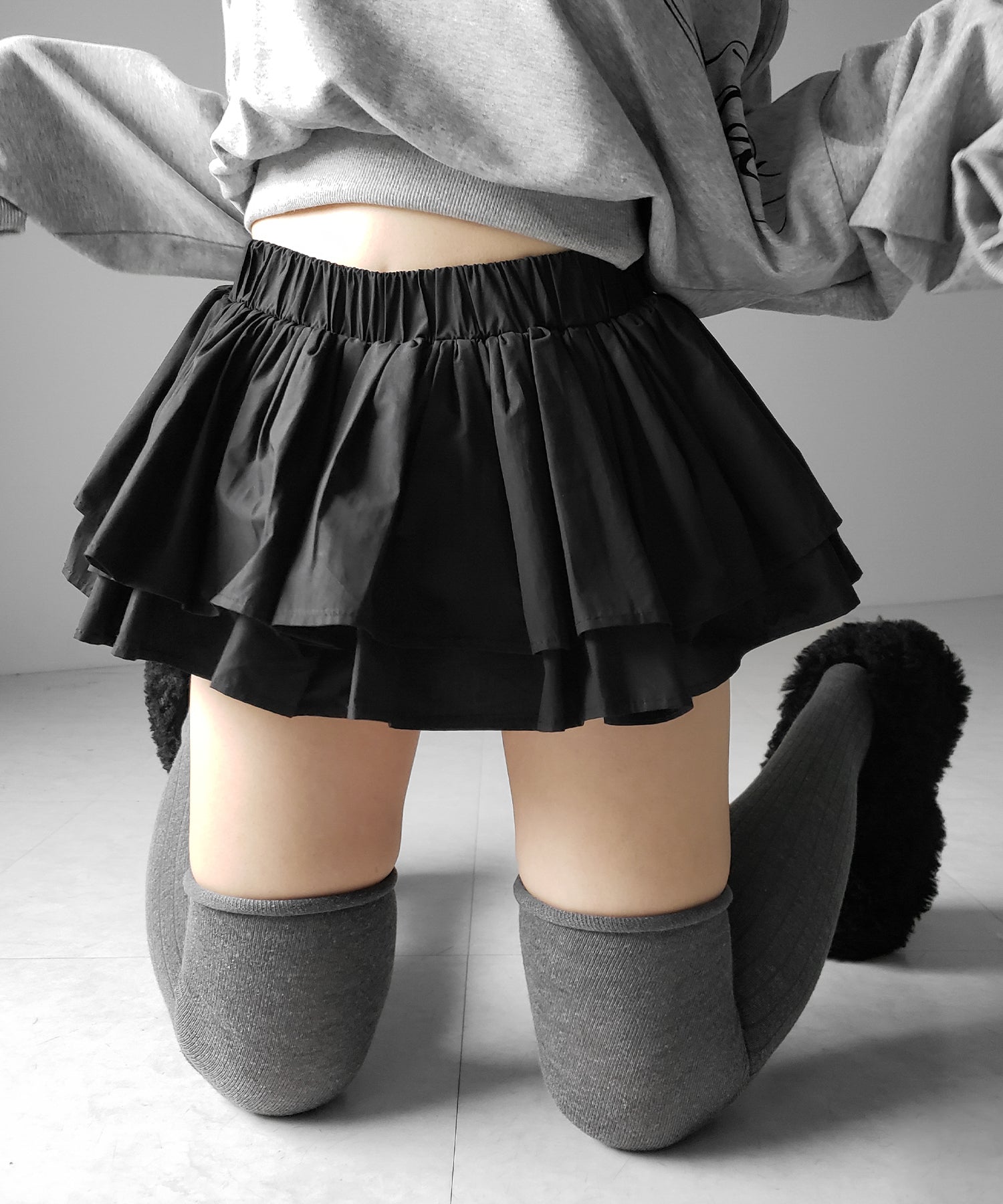 【 インパン裏地付 】ボリュームフレアコットンミニスカート ／ volume flare cotton mini skirt