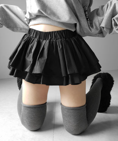 【 インパン裏地付 】ボリュームフレアコットンミニスカート ／ volume flare cotton mini skirt
