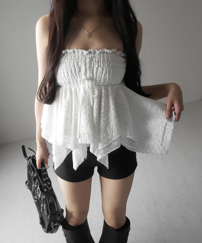 【 トップスとしても使える２WAY 】シャーリングリボンフリルビスチェミニスカート ／ shirring ribbon frill bustier mini skirt