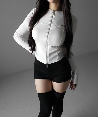 ダブルジップバイカースリムトップス ／ double zip biker slim tops
