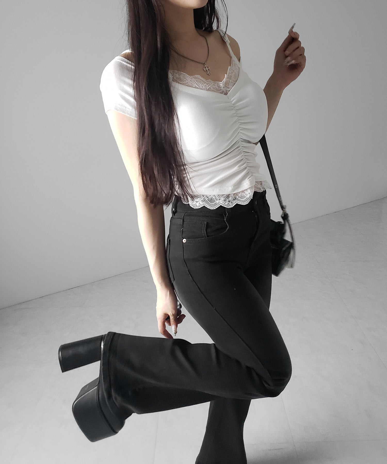 【４size 】美脚ハイウエストストレッチフレアデニム ／ slim leg High waist stretch flare denim