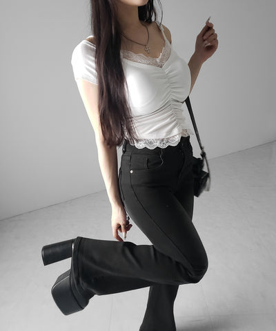 【４size 】美脚ハイウエストストレッチフレアデニム ／ slim leg High waist stretch flare denim
