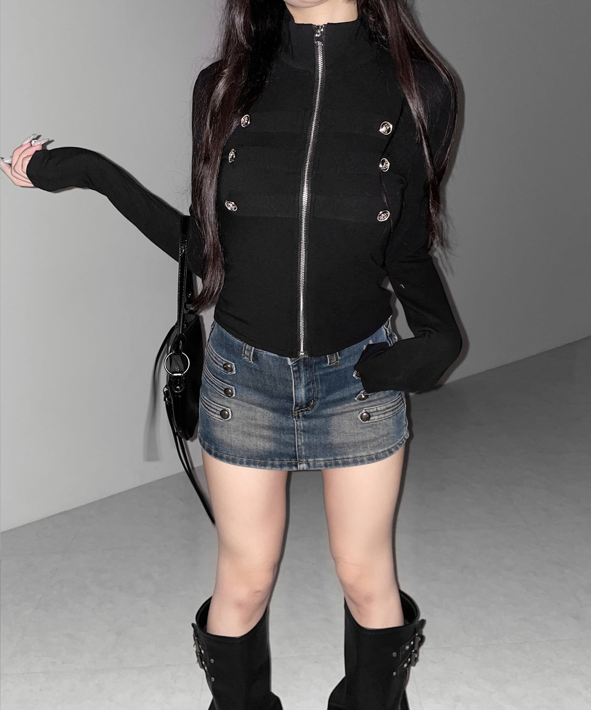 ナポレオンデザインストレッチデニムミニスカパン ／ napoleon design stretch denim mini skirt pants