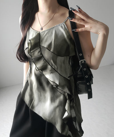 タイダイサテンアシンメトリーフリルキャミソールビスチェ ／ tiedye satin asymmetry frill camisole bustier
