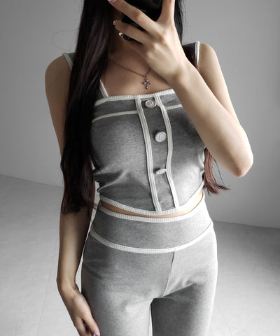 【 セットアップ】フロントボタンパイピングビスチェ＋ フレアパンツ ＳＥＴ ／ 【 SETUP 】front button piping buister ＋ flare pants SET