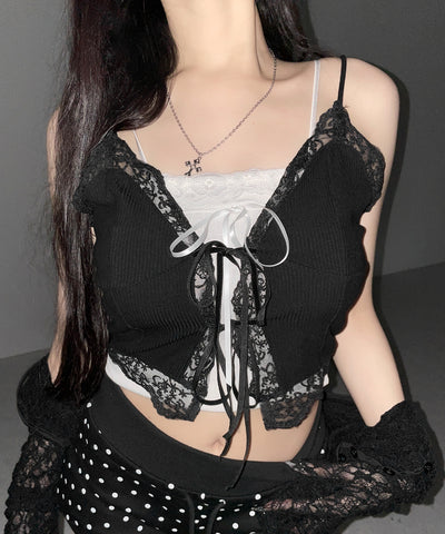 ダブルリボンレースレイヤードキャミソール ／ double ribbon lace layered camisole