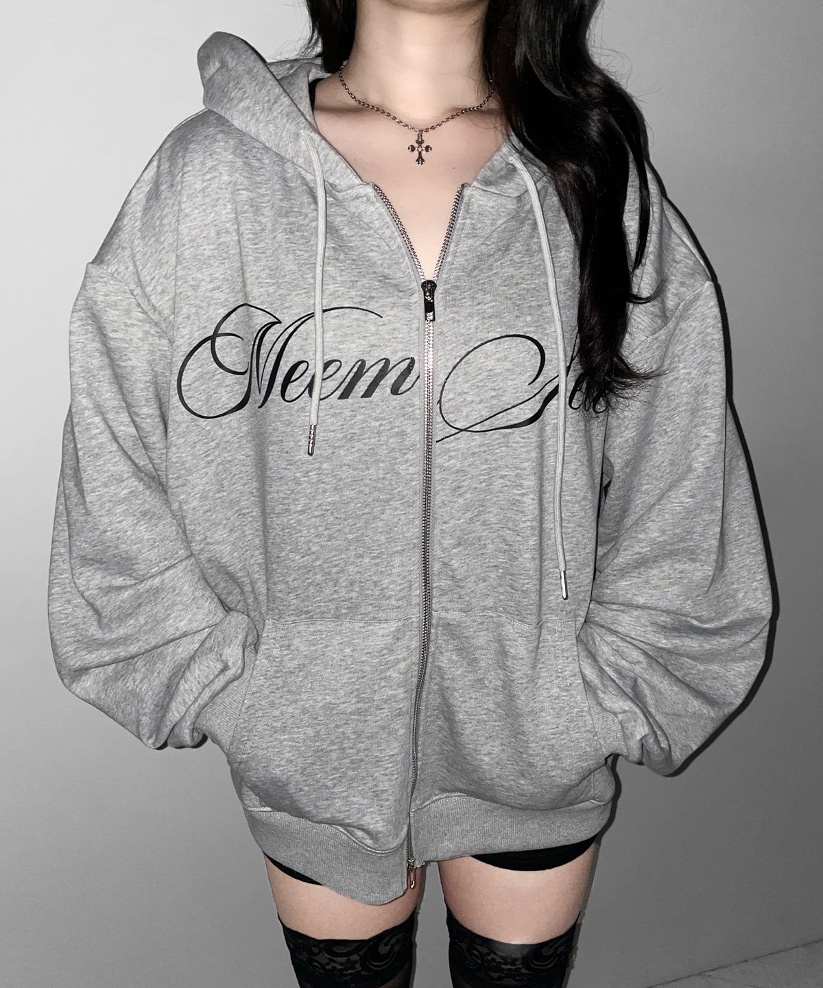 【 セットアップ可能 】レタリングロゴプリントダブルジップビッグパーカー ／ lettering logo print double zip BIG hoodie