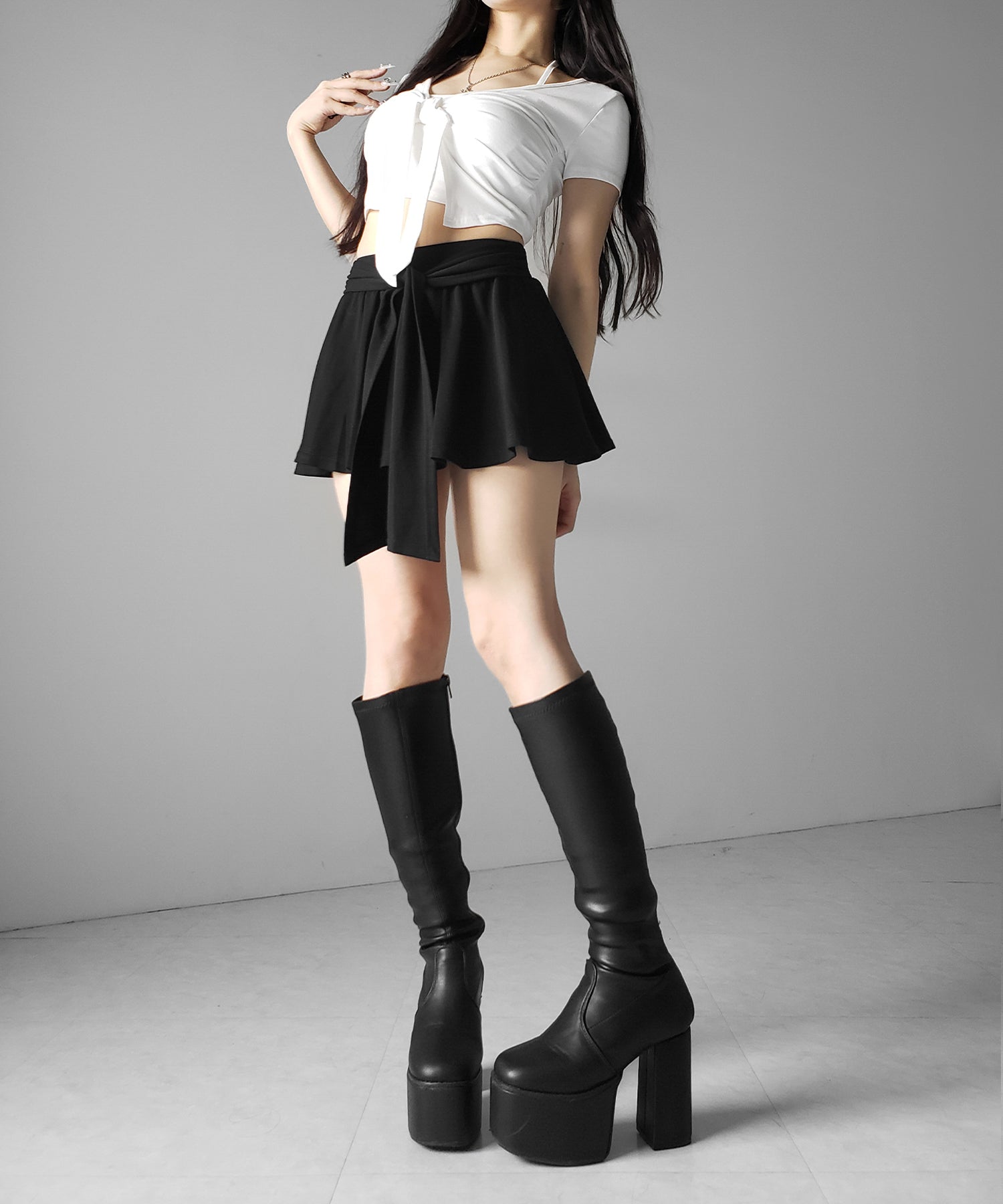 ラップレイヤードフレアミニスカパン ／ wrap layered flare mini skirt pants