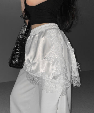 レースドッキングレイヤードスウェットワイドパンツ ／ lace docking layered sweat wide pants