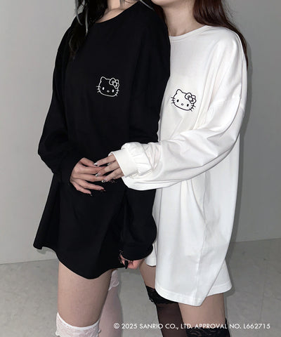 【 HELLO KITTY × me+em select 】ハローキティ刺繍長袖ビッグロンT ／ Hello Kitty embroidery big long sleeve T-Shirts【 セットアップ着用可能 】