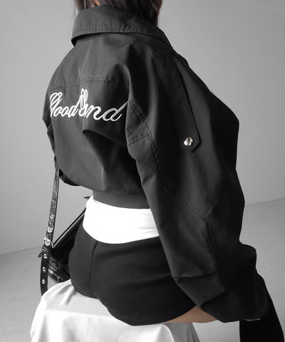 レタリングバックロゴスタンドカラーショートブルゾン ／ lettering back logo stand collar short blouson