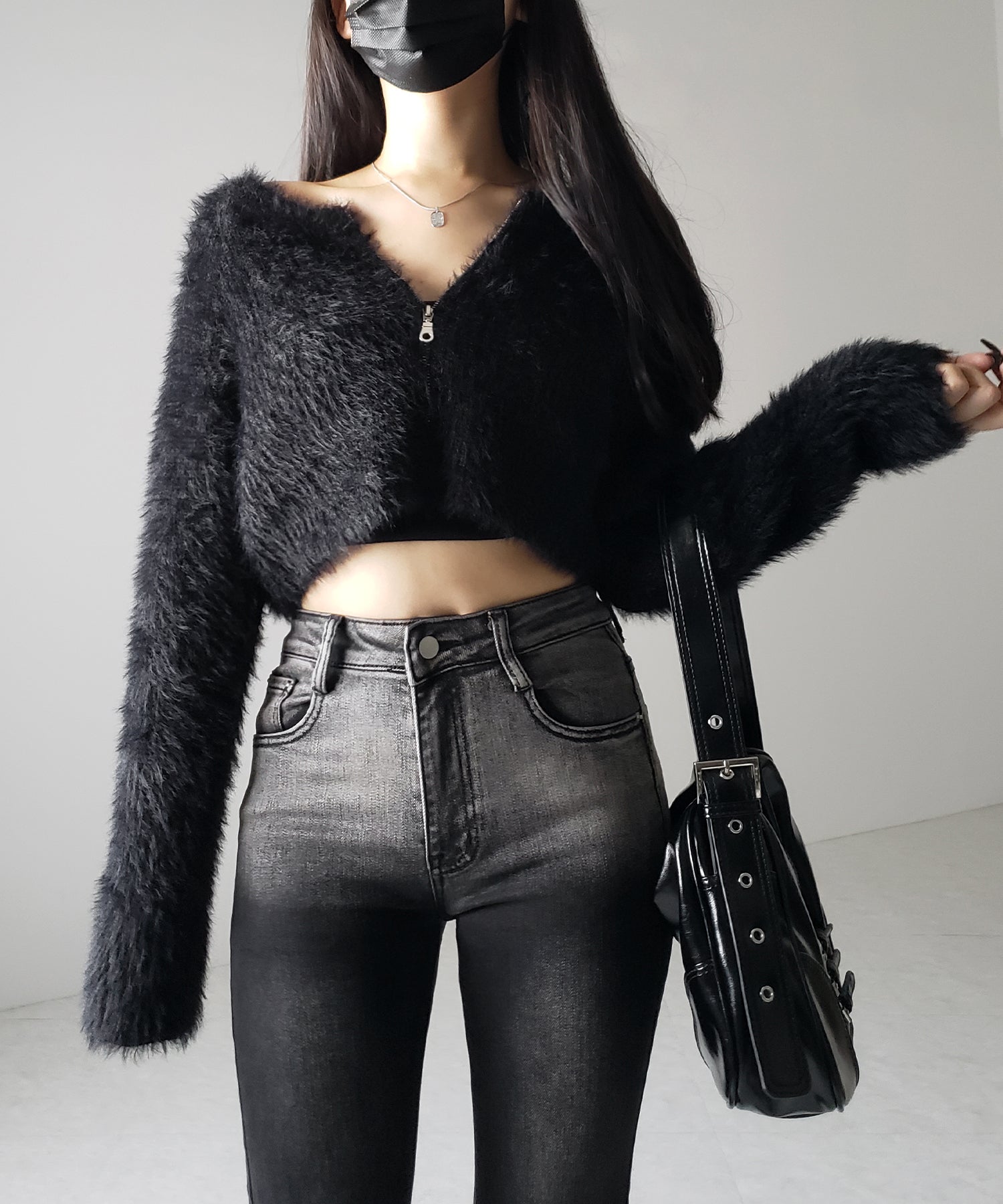 【４size 】ブリーチグラデーションストレッチブラックフレアデニム ／ bleach gradation stretch black flare denim