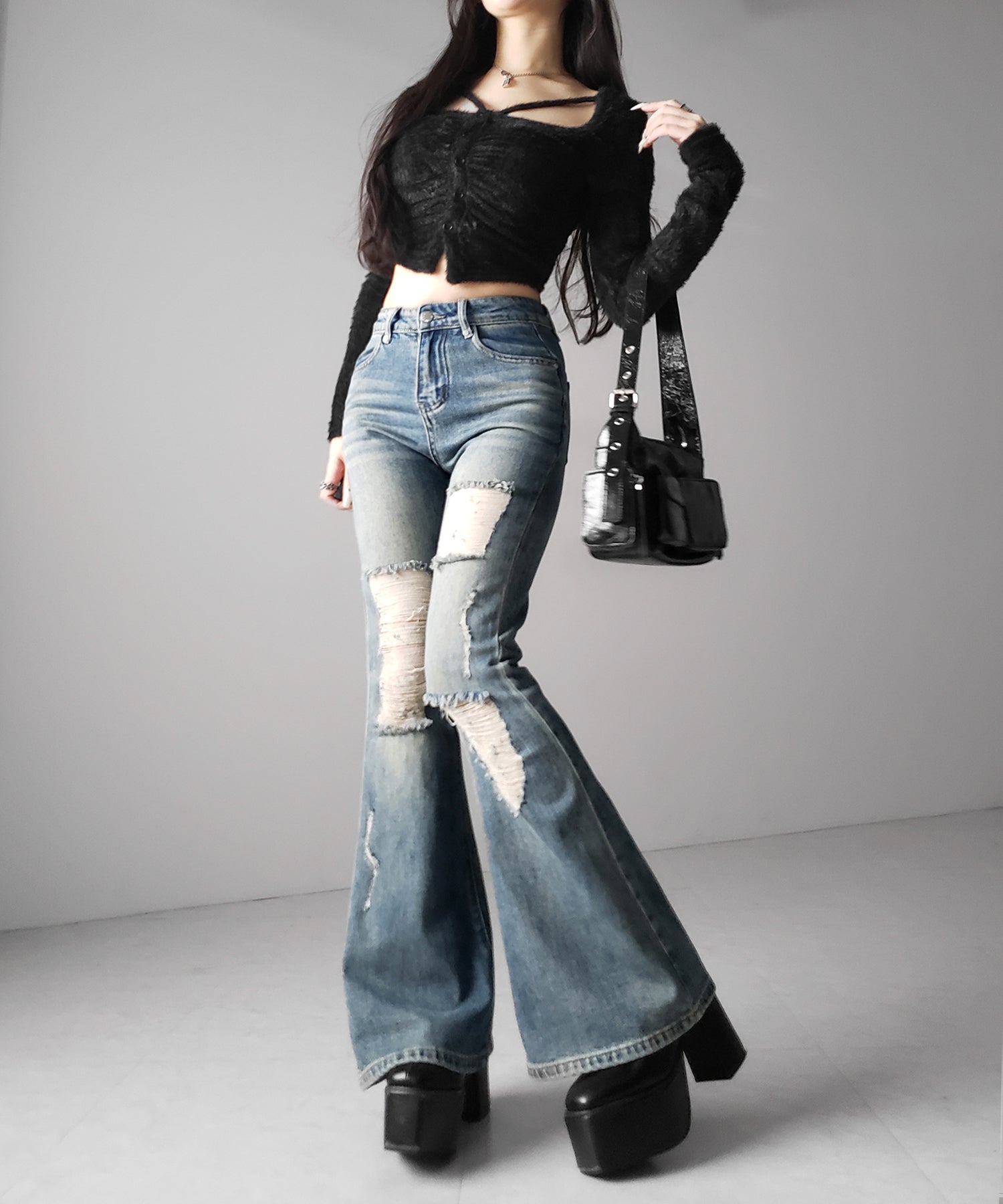 クラッシュダメージヴィンテージフレアデニム ／ crush damage vintage flare denim