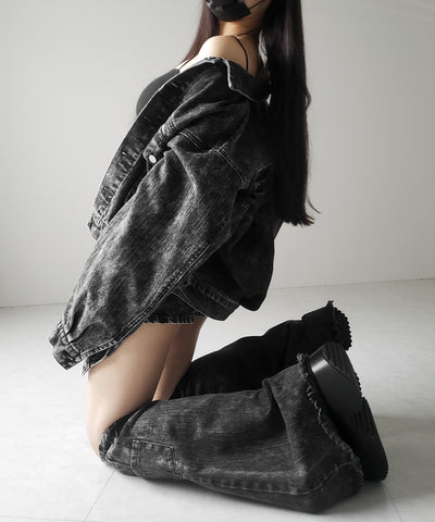 【 デニムセットアップ着用可能 】ヴィンテージケミカルブリーチカーゴデニムミニスカパン ／ vintage chemical bleach cargo denim mini skirt pants