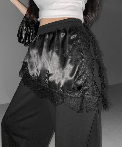 レースドッキングレイヤードスウェットワイドパンツ ／ lace docking layered sweat wide pants