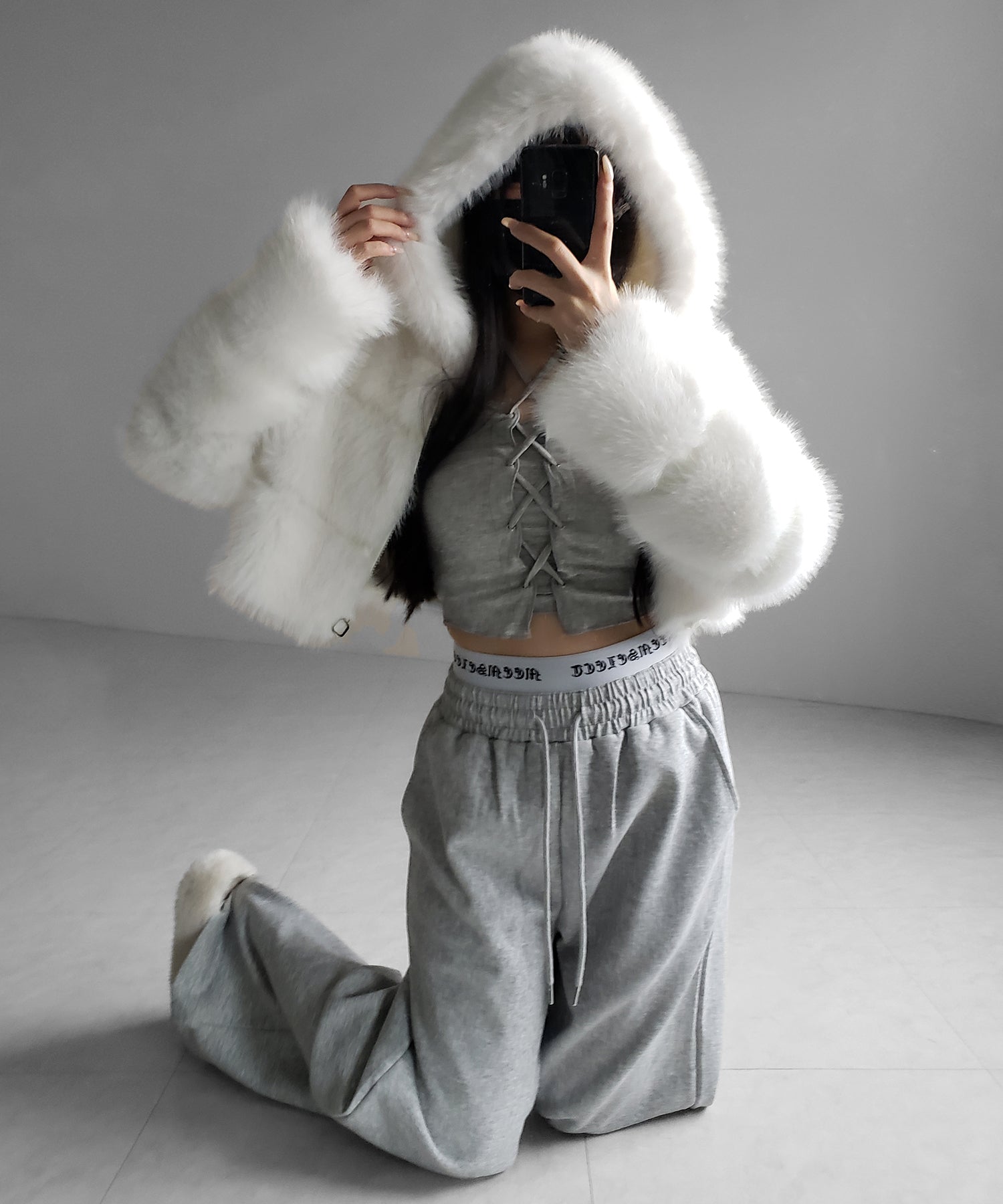 ウエストグランジロゴスウェットワイドパンツ ／ waist grunge logo sweat wide pants