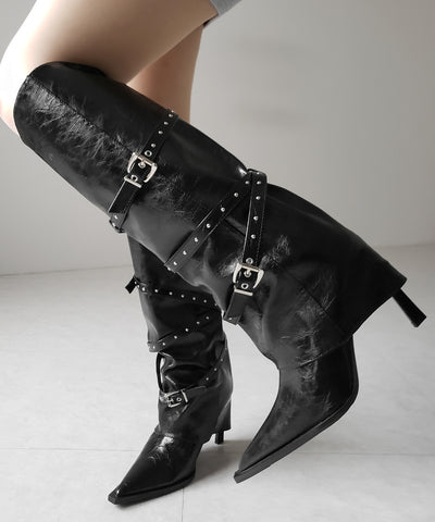 ヴィンテージレザーベルテッドロングカバーブーツ ／vintage leather belted long cover boots