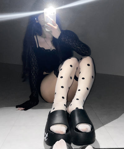 レースドットニーハイシアーハイソックス ／ lace dot knee high sheer high socks