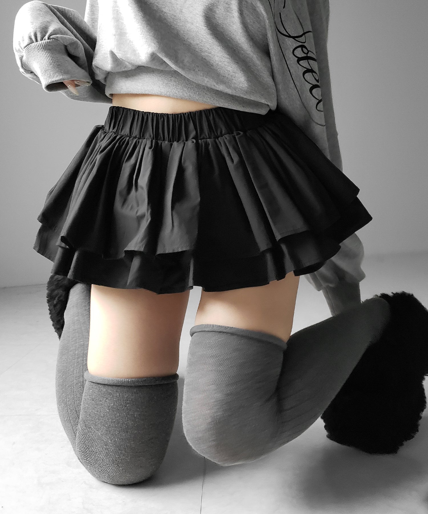 【 インパン裏地付 】ボリュームフレアコットンミニスカート ／ volume flare cotton mini skirt