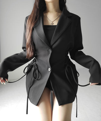 レースアップリボンスリムテーラードジャケット ／ lace-up ribbon slim tailored jacket