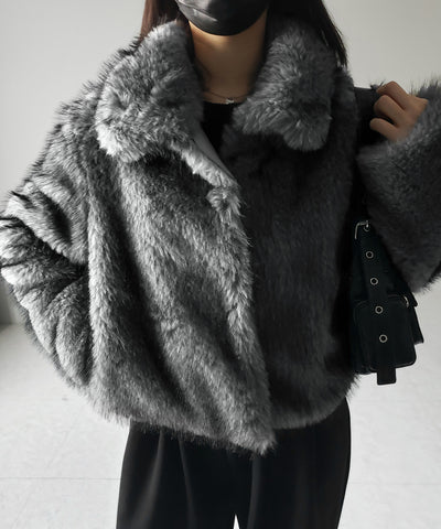 スタンドカラーミックスファーショートコート ／ stand-collar mix fur short coat