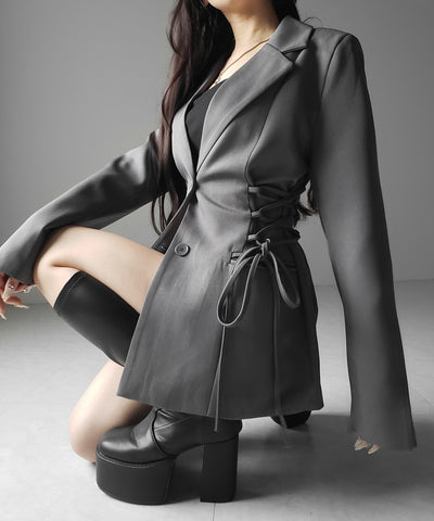 レースアップリボンスリムテーラードジャケット ／ lace-up ribbon slim tailored jacket