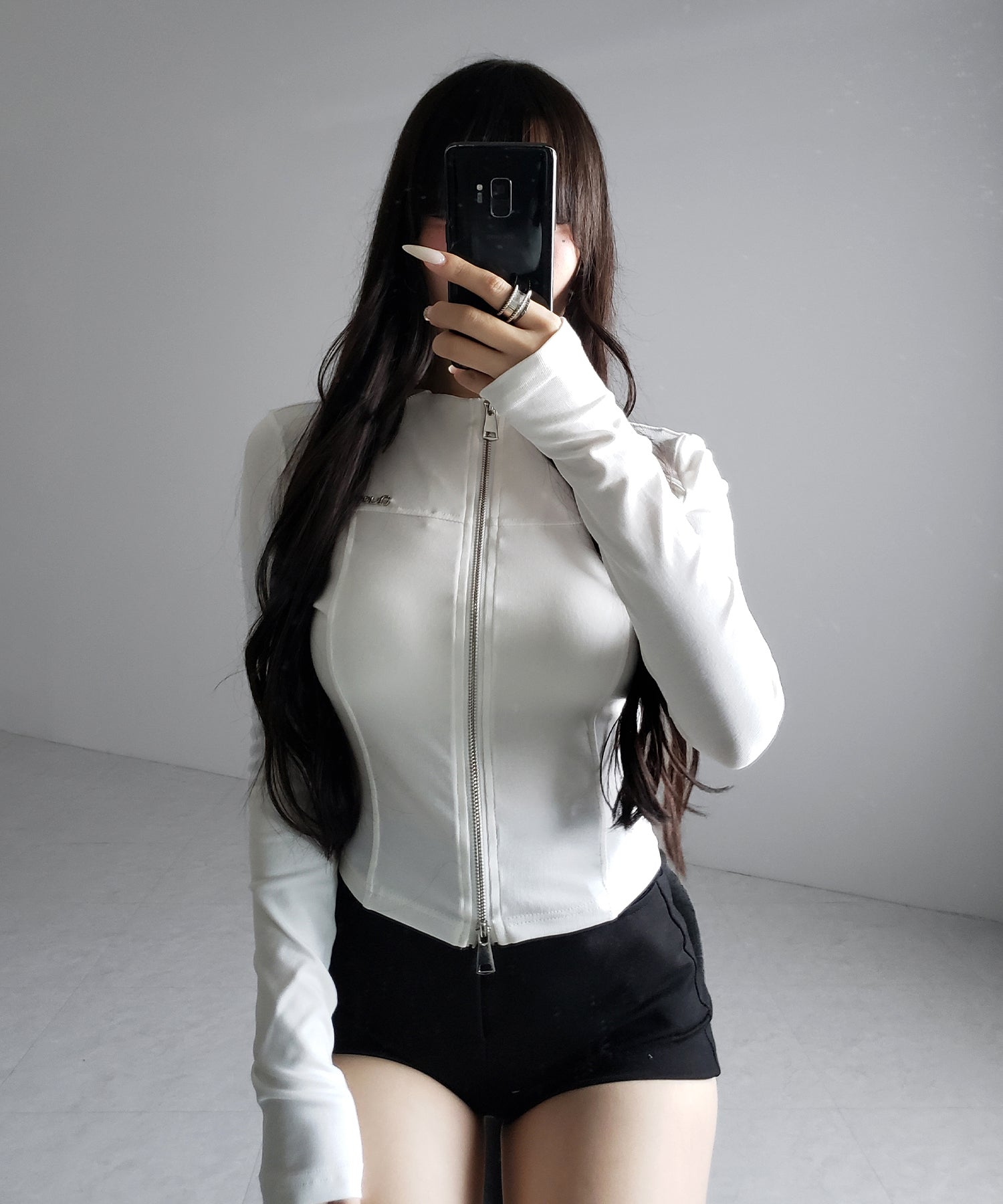 ダブルジップバイカースリムトップス ／ double zip biker slim tops
