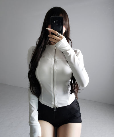 ダブルジップバイカースリムトップス ／ double zip biker slim tops