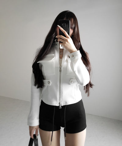 アウトポケットジップアップスリムカットジャケット ／ out pocket zip up slim cut jacket