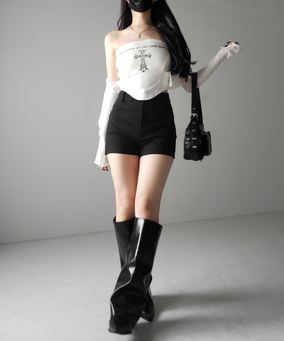 【 ２color ／４size 】ハイウエストタイトスパンショートパンツ ／ high waist tight span short pants