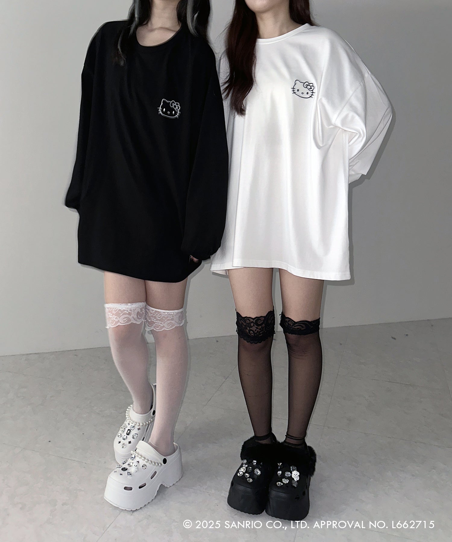 【 HELLO KITTY × me+em select 】ハローキティ刺繍長袖ビッグロンT ／ Hello Kitty embroidery big long sleeve T-Shirts【 セットアップ着用可能 】